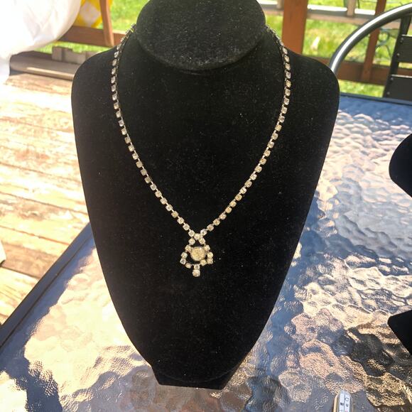 Vintage Women's Rhinestone Silver Tone Necklace - 14" - Picture 1 of 3